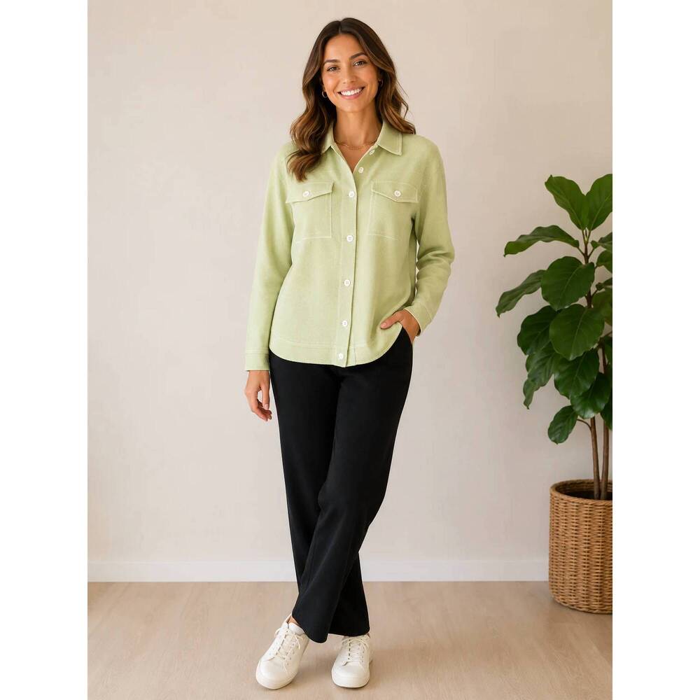 NEW TRISHA TYLER contrast stitch knit button-up cardigan in lime